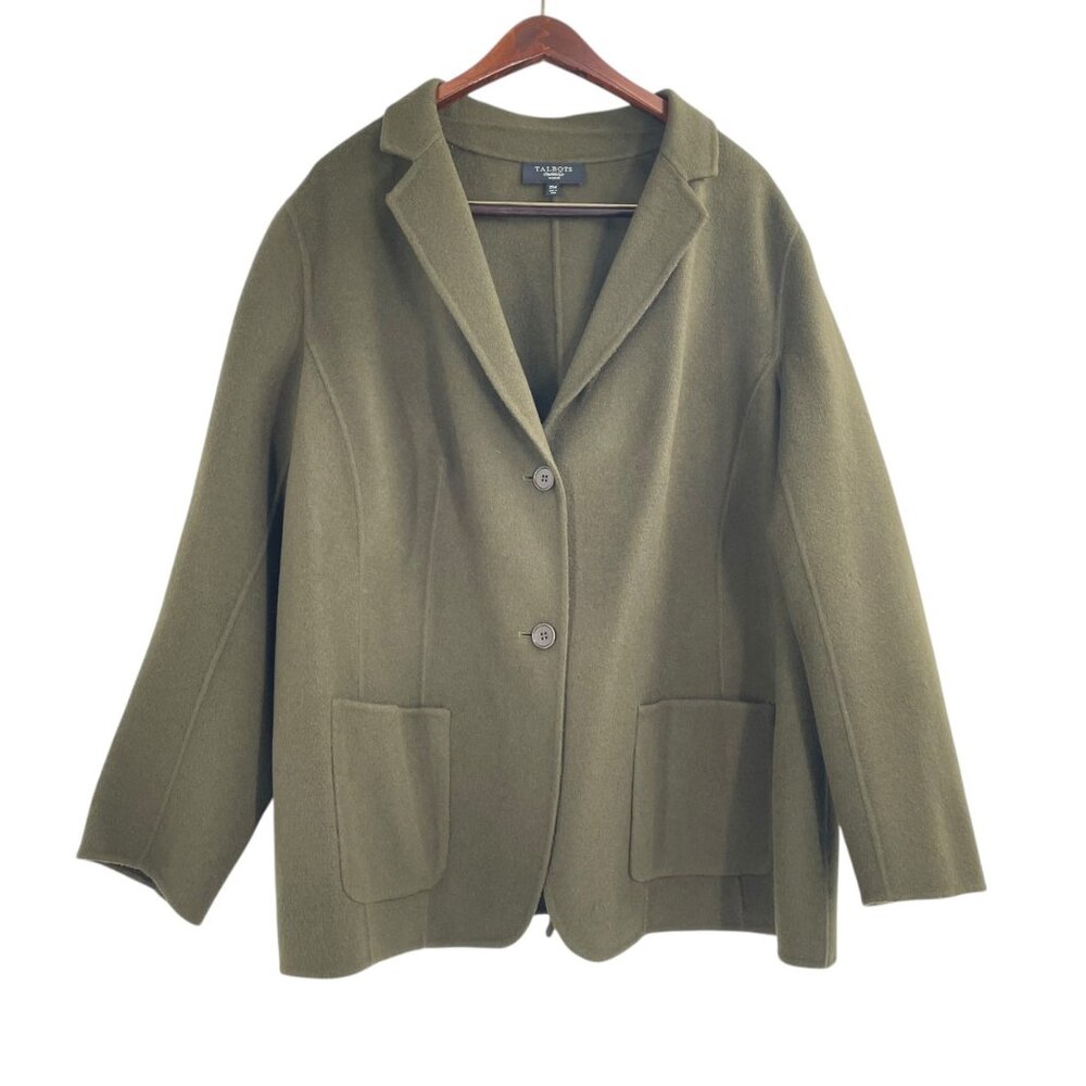 Talbots Olive Green Wool Nylon Blazer Jacket Womens Plus Size 20 Pockets Classic